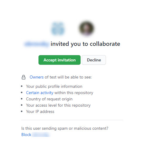 Accepting an invitation page on GitHub