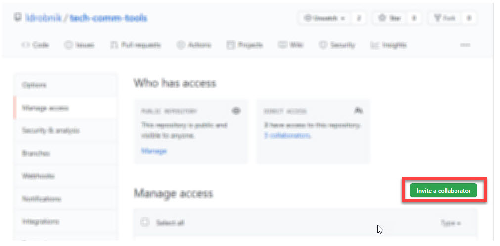 The Invite a collaborator button