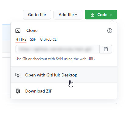 Opening the repository in GitHub Desktop