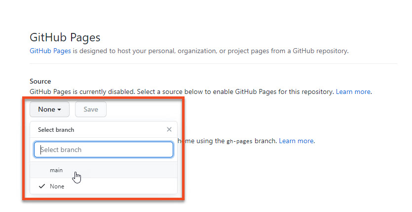 GitHub Pages settings