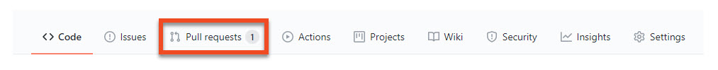 The Pull requests menu option on GitHub